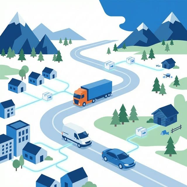 Markedsplass for frakt - lastebiler og pakkelevering i norsk landskap