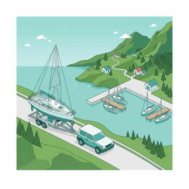 Båt på henger klar for transport med Frava