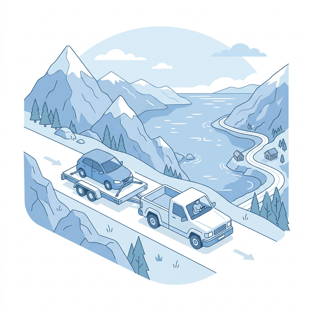 Bil på henger klar for transport med Frava